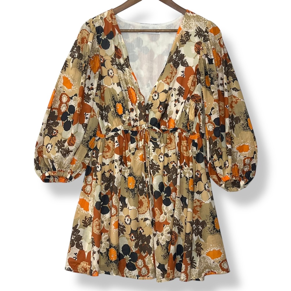 Faithfull The Brand 6 M Dress Faria Mini Kaiya Floral Boho Balloon Sleeve Retro